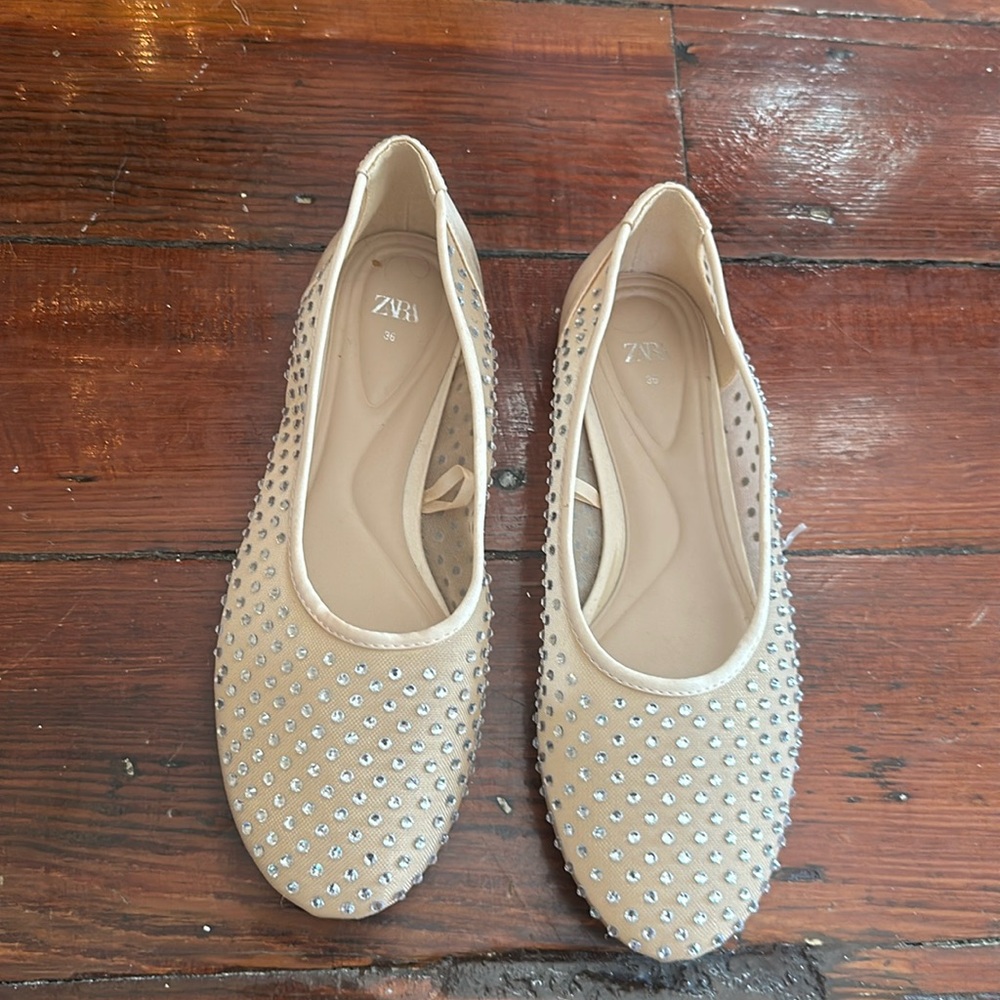 ZARA BEDAZZLED MESH BALLET FLATS